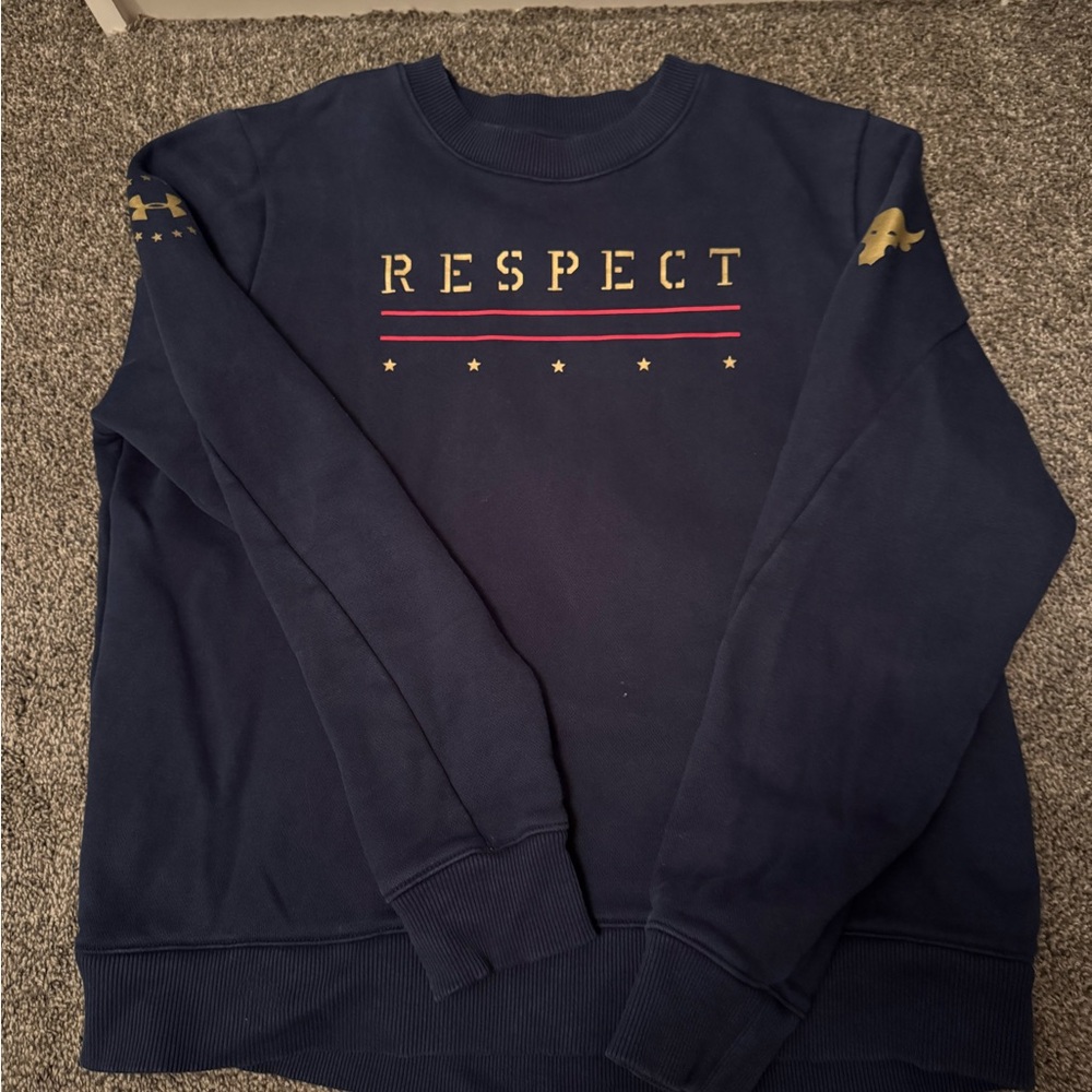 Navy Sweatshirt with Gold and Red Accents